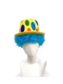Details of clown wig with polka dot top hat for Halloween party, colorful afro hair and cute hat. - Light Blue