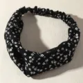 Schwarzes Blumen Stirnband Damen, breites Knoten Haarband elastisch Stoff Yoga Sport Haarreif. - Schwarz
