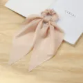 Eleganti scrunchies in chiffon con lunghi nastri fiocchi accessori per capelli da donna e ragazze - Rosa chiaro