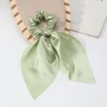 Franse satijnen lint haarelastiek elegante strik paardenstaart haaraccessoire dames - Groen
