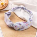 Lichtblauwe stoffen bloemenhoofdband met elastisch ontwerp, schattig vlinderpatroon voor dagelijks. - Paarse ditsy bloemen