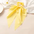Chouchou de cheveux en soie jaune avec longs rubans style coréen, accessoire élégant pour femmes. - Jaune