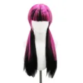 Black and pink pigtail synthetic wig, long straight hair with bangs for cosplay and daily wear. - Black Rose