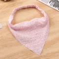 Close-up detail of the pink floral headscarf bandana showing delicate pastoral pattern design. - Pink