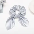 Satin ribbon hair scrunchie for women, elegant solid color bow knot hair tie accessory. - Light Gray