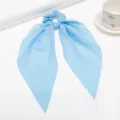 Chouchou de cheveux en mousseline bleu clair, joli porte-queue de cheval long ruban été. - Bleu clair