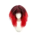 Gradient red kinky curly wig for women, fluffy afro synthetic wig for Halloween party. - Black Red