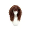 Brown curly long wig with bangs fluffy corn perm synthetic hair for party costume daily use - Brown