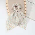 French style floral print hair scrunchie with long ribbon elegant tail hair tie rope. - Yellow Green Floral