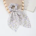 French floral hair scrunchie with long ribbons elegant ponytail holder hair accessory for women - Blue and Yellow Floral