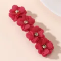 Rode fluwelen bloem haarspeld met fonkelende strass steentjes, elegante lente klem dames. - Roze