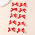 Rood strik haarspeldjes set, 10 stuks schattige lint eendenbek clips met bloem strass voor vrouwen. - ZMH3524 Rood