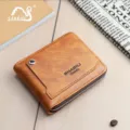 Portafoglio corto in pelle PU da uomo vintage porta carte tasca con zip marrone - Caffè Chiaro