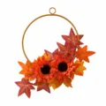 Autumn artificial sunflower maple leaf metal wreath door hanging home decor 32x30cm - Style A