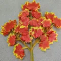 Artificial maple leaves branch detailed view, simulation red and yellow leaves for decor. - 12 Pieces/Pack / Red with Yellow Edges