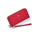 Portafoglio lungo trapuntato rosso con cerniera e cordino da polso per donna elegante. - Rosso