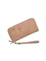 Portafoglio Lungo Donna Doppia Cerniera Pelle PU Ricamo Floreale Pochette Polso - Kaki
