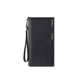 Portafoglio lungo da uomo in pelle nera porta carte pochette con laccio da polso - Nero