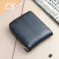 Portafoglio uomo corto nero con zip in pelle PU porta carte vintage elegante borsellino - Nero