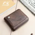 Portafoglio corto marrone rétro da uomo con tasche per carte e tasca con zip quotidiano. - Marrone scuro