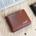 Portafoglio corto vintage marrone da uomo con chiusura a zip e stile di design classico. - Marrone Chiaro Stile 1