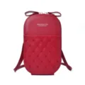 Red crossbody phone bag with cute bow and heart quilted pattern for women girls daily use. - Heart Mesh / Red