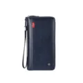 Portafoglio lungo uomo affari PU pelle pochette grande capacità porta carte con polsiera - Blu