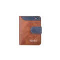 Portafoglio corto da uomo rétro con chiusura a bottone, elegante porta carte bicolore in pelle PU. - Caffè Chiaro