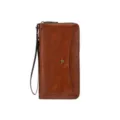 Elegante portafoglio lungo da uomo in pelle marrone con chiusura a zip e cinturino polso. - Marrone chiaro
