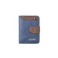 Portafoglio corto da uomo in pelle con design bicolore, tasche per carte e portamonete per affari. - Blu