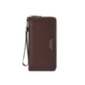 Portafoglio lungo uomo in pelle PU marrone borsa pochette casual con cinturino - Caffè