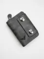 Monedero acordeón gris para hombre con múltiples tarjetas y botones a presión dobles. - Negro