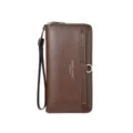 Portafoglio lungo marrone da uomo in pelle PU con cinturino porta carte custodia cellulare - Marrone scuro