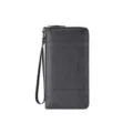 Portafoglio lungo uomo nero borsa pochette con cerniera e cinturino da polso slot design. - Nero