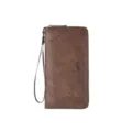 Portafoglio lungo da uomo marrone in ecopelle pochette con cinturino da polso e zip. - Caffè