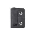 Portafoglio corto vintage da uomo con doppia chiusura magnetica e cerniera, porta carte. - Nero