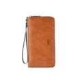 Portafoglio lungo uomo marrone in pelle PU borsa a mano con zip e con polsino. - Marrone chiaro