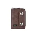 Portafoglio corto vintage da uomo in pelle con doppia chiusura magnetica e zip per carte. - Marrone scuro