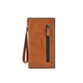 Portafoglio uomo lungo marrone in pelle PU pochette vintage con polsiera e tasca zip - Marrone chiaro