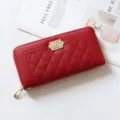 Donna portafoglio lungo rosso con zip trapuntato pelle PU pochette borsa moda - Rosso
