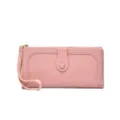 Pink long wallet for women, stylish PU leather wristlet purse with card slots. - Light Pink