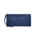Women's long wallet clutch purse wristlet card holder blue PU leather sleek design daily use - Sapphire Blue