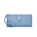 Portafoglio lungo donna blu pochette con cinturino da polso e scomparti per carte. - Azzurro