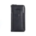 Portafoglio lungo nero da uomo con cerniera e tasca frontale per telefono, pelle morbida. - Nero