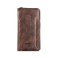 Portafoglio uomo lungo marrone borsa telefono zip pelle morbida fessure per carte - Marrone scuro
