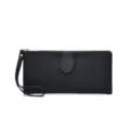 Portafoglio lungo donna nero, elegante borsa a mano in pelle PU con comodo cinturino da polso. - Nero