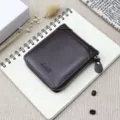 Portafoglio corto da uomo in pelle retro cerniera portamonete stile casual porta carte. - Marrone scuro
