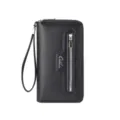 Portafoglio lungo da uomo nero con doppia zip borsa da lavoro elegante con cinturino da polso. - Nero