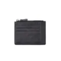 Portacarte in pelle nera con tasca portamonete con zip, sottile minimalista per ogni giorno. - Nero