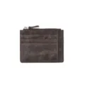 Porta carte minimalista in pelle con tasca per monete e fessure in marrone scuro. - Marrone scuro
